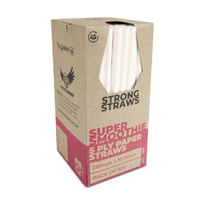 Super Smoothie 5ply Strong WHITE Paper Straws  x 100